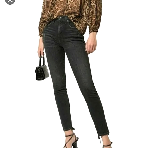 NILI Lotan Mid rise Black Jeans Skinny Raw Hem 25 - Picture 1 of 16
